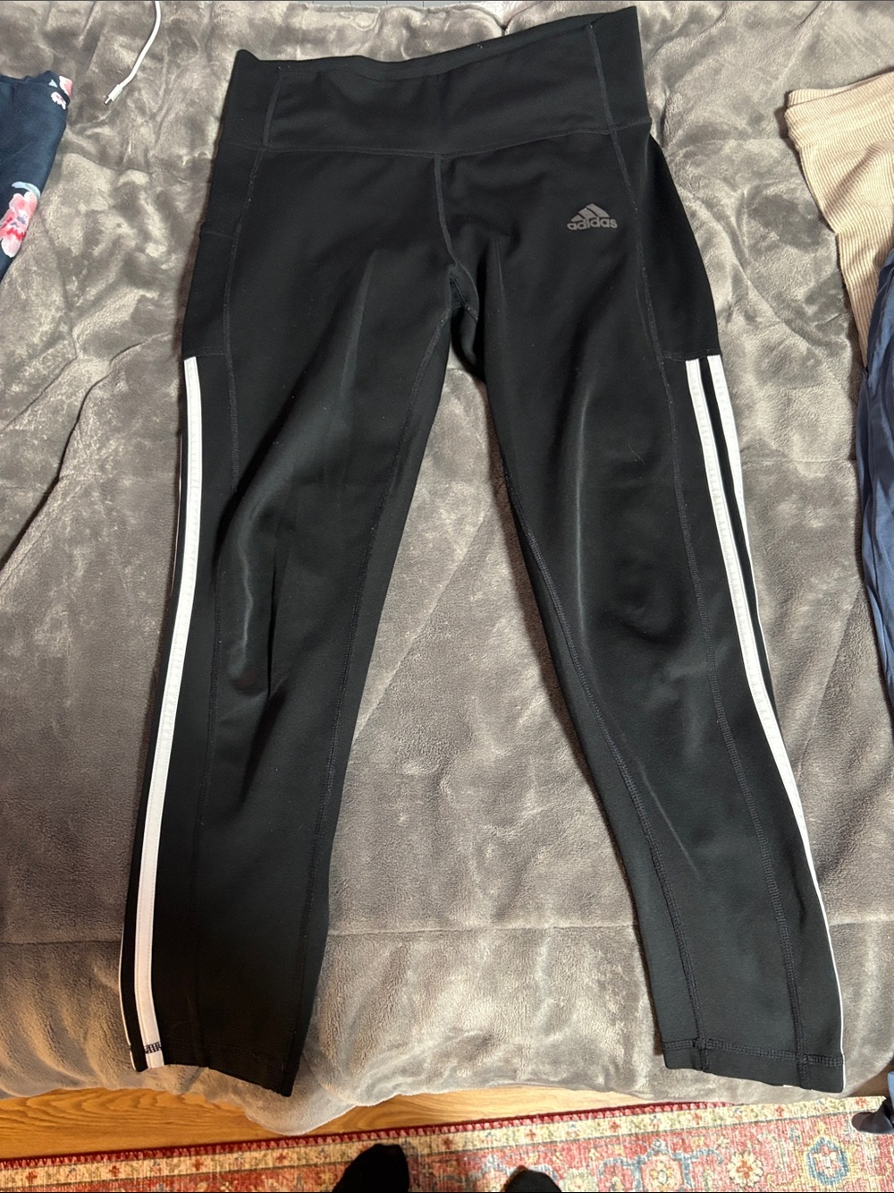 adidas Black Kids' Leggings with White Side Stripes